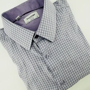 Duchamp London Men's 17.5/44 Slim Fit Dress Shirt Purple‎ Plaid Long Sleeve